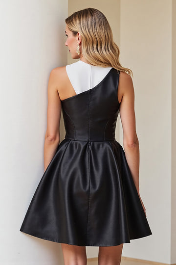 Stylish Black And White A-Line Satin Mini Dress